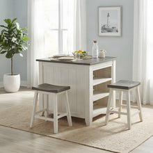 Solid Pine Farmhouse Counter Height Dining Table, 3 Piece Set, Vintage White