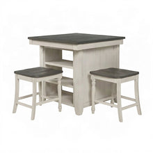 Solid Pine Farmhouse Counter Height Dining Table, 3 Piece Set, Vintage White