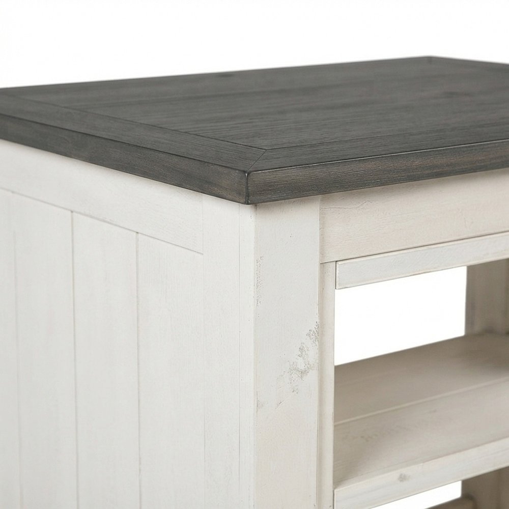Solid Pine Farmhouse Counter Height Dining Table, 3 Piece Set, Vintage White