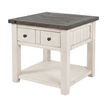 Pine Farmhouse End Table with Distressed Finish and Two Drawers, Vintage White