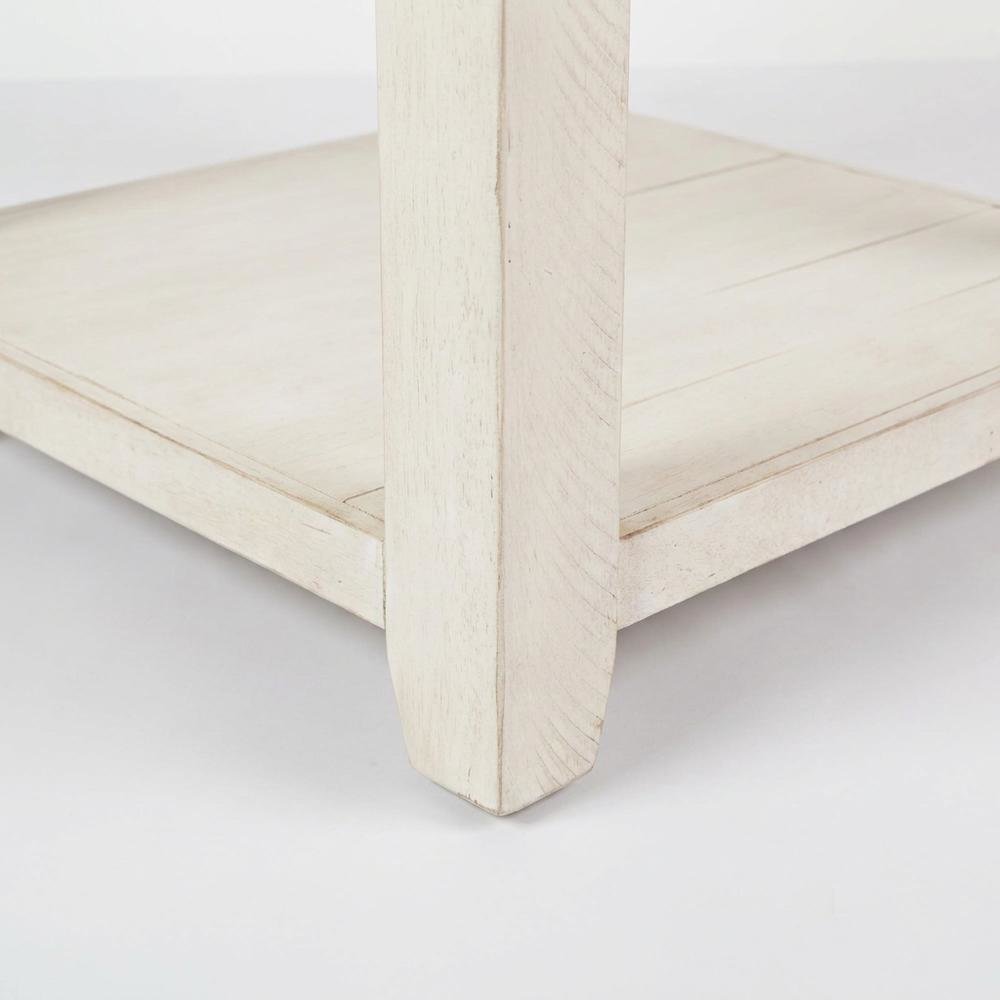 Pine Farmhouse End Table with Distressed Finish and Two Drawers, Vintage White