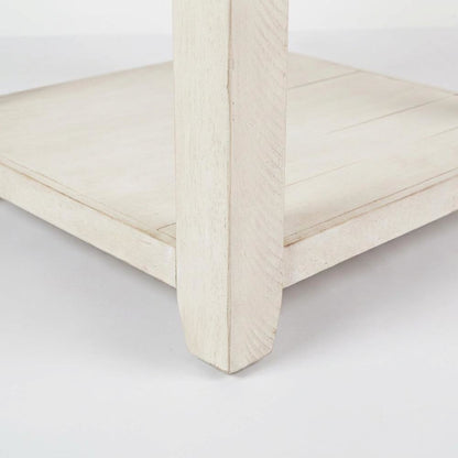 Pine Farmhouse End Table with Distressed Finish and Two Drawers, Vintage White