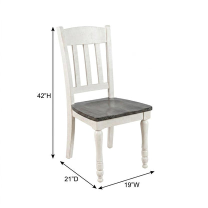 Pine Wood Rustic Slatback Farmhouse Dining Chairs, Vintage White, Set of 2