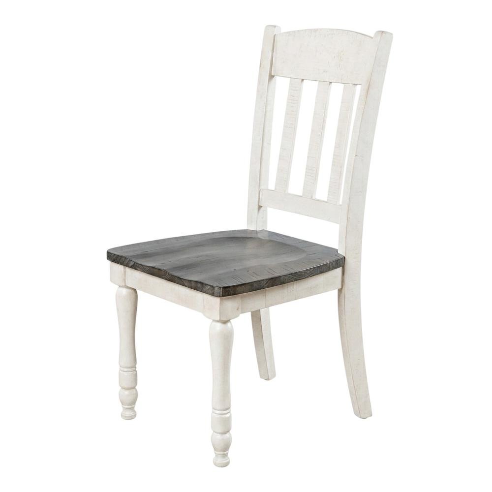 Pine Wood Rustic Slatback Farmhouse Dining Chairs, Vintage White, Set of 2