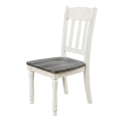 Pine Wood Rustic Slatback Farmhouse Dining Chairs, Vintage White, Set of 2