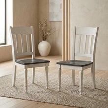 Pine Wood Rustic Slatback Farmhouse Dining Chairs, Vintage White, Set of 2