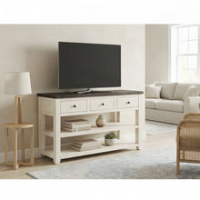 Rustic Distressed Solid Pine Farmhouse Console and Sofa Table, 3 Drawers, White