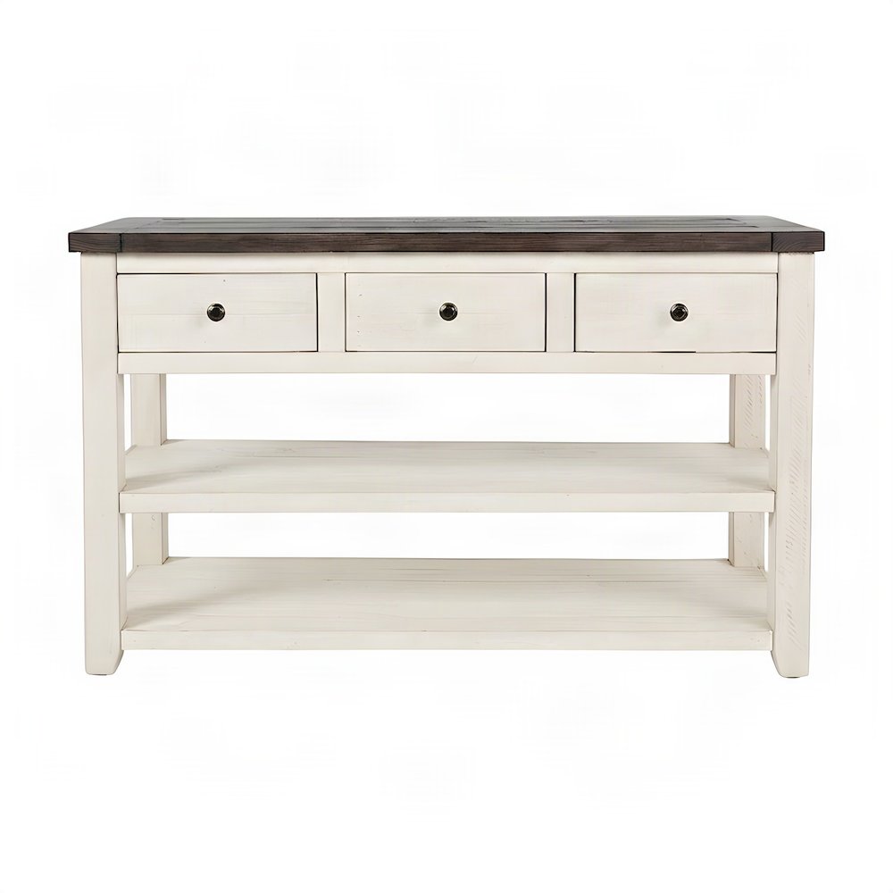 Rustic Distressed Solid Pine Farmhouse Console and Sofa Table, 3 Drawers, White