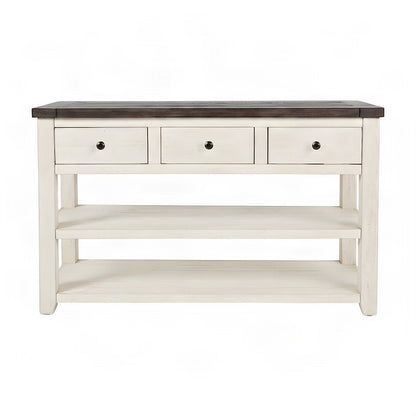Rustic Distressed Solid Pine Farmhouse Console and Sofa Table, 3 Drawers, White