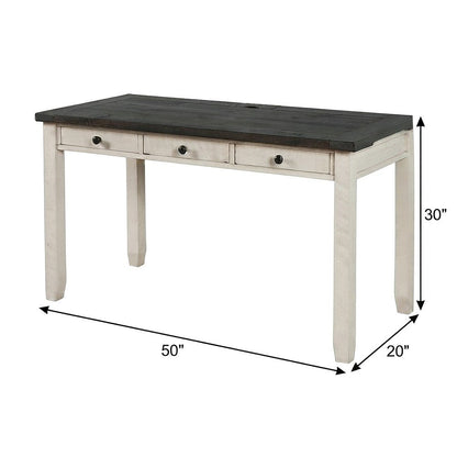 Solid Pine Farmhouse Writing Desk with Drawer and USB Charging, Vintage White