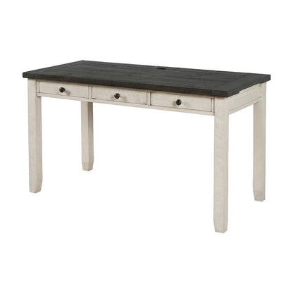 Solid Pine Farmhouse Writing Desk with Drawer and USB Charging, Vintage White