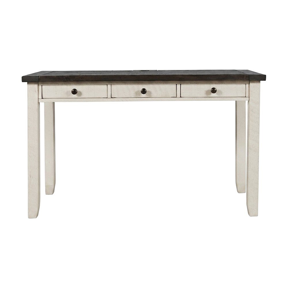Solid Pine Farmhouse Writing Desk with Drawer and USB Charging, Vintage White