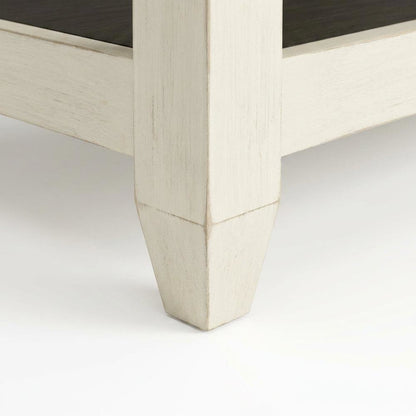 Solid Pine Farmhouse Writing Desk with Drawer and USB Charging, Vintage White