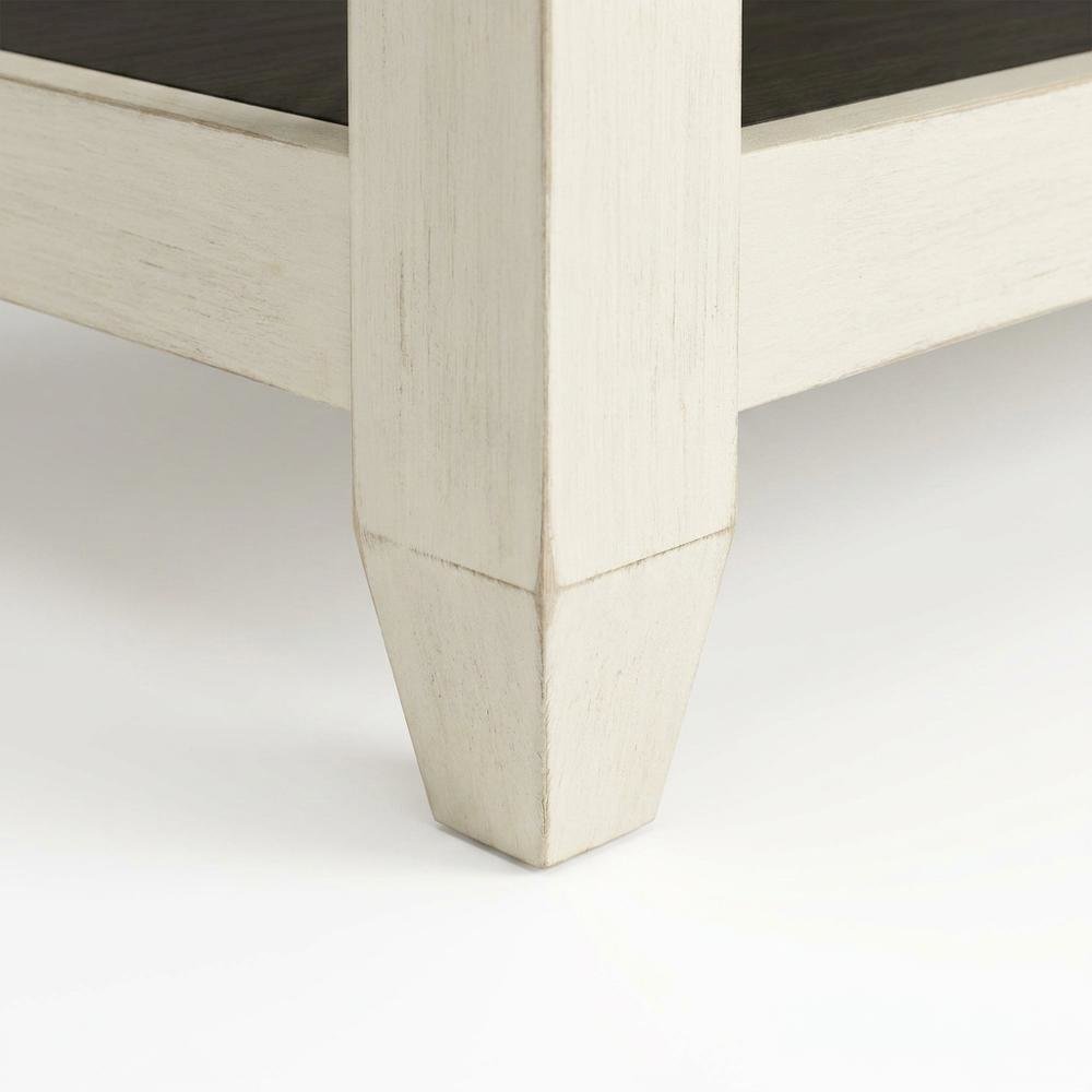 Solid Pine Farmhouse Writing Desk with Drawer and USB Charging, Vintage White