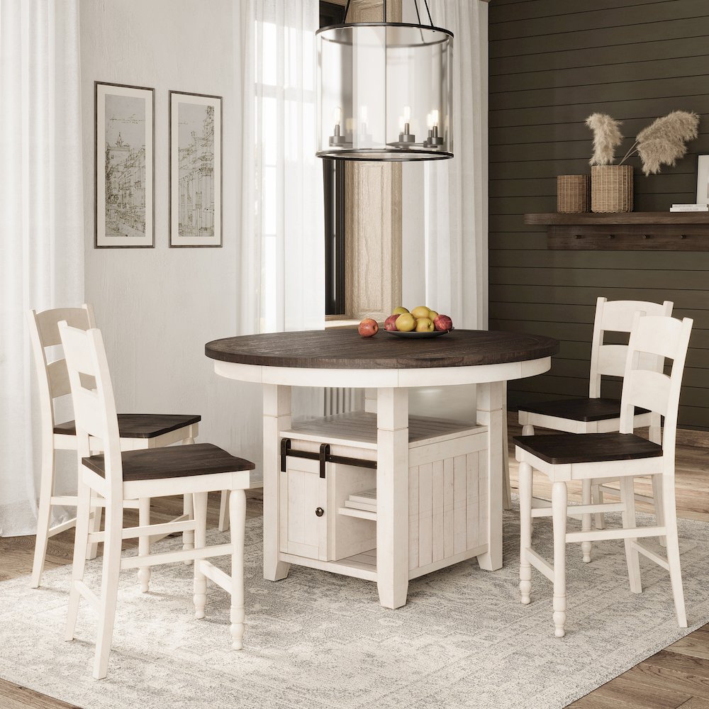 Rustic Farmhouse Five Piece Reclaimed Solid Wood Counter Height Round Dining Set
