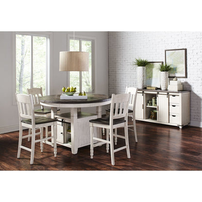 Rustic Farmhouse Five Piece Reclaimed Solid Wood Counter Height Round Dining Set