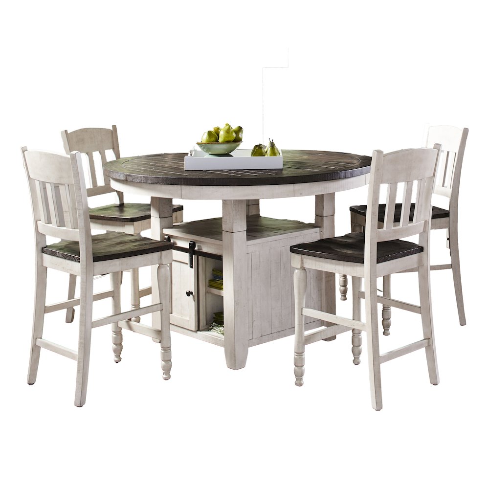 Rustic Farmhouse Five Piece Reclaimed Solid Wood Counter Height Round Dining Set