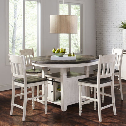 Rustic Farmhouse Five Piece Reclaimed Solid Wood Counter Height Round Dining Set
