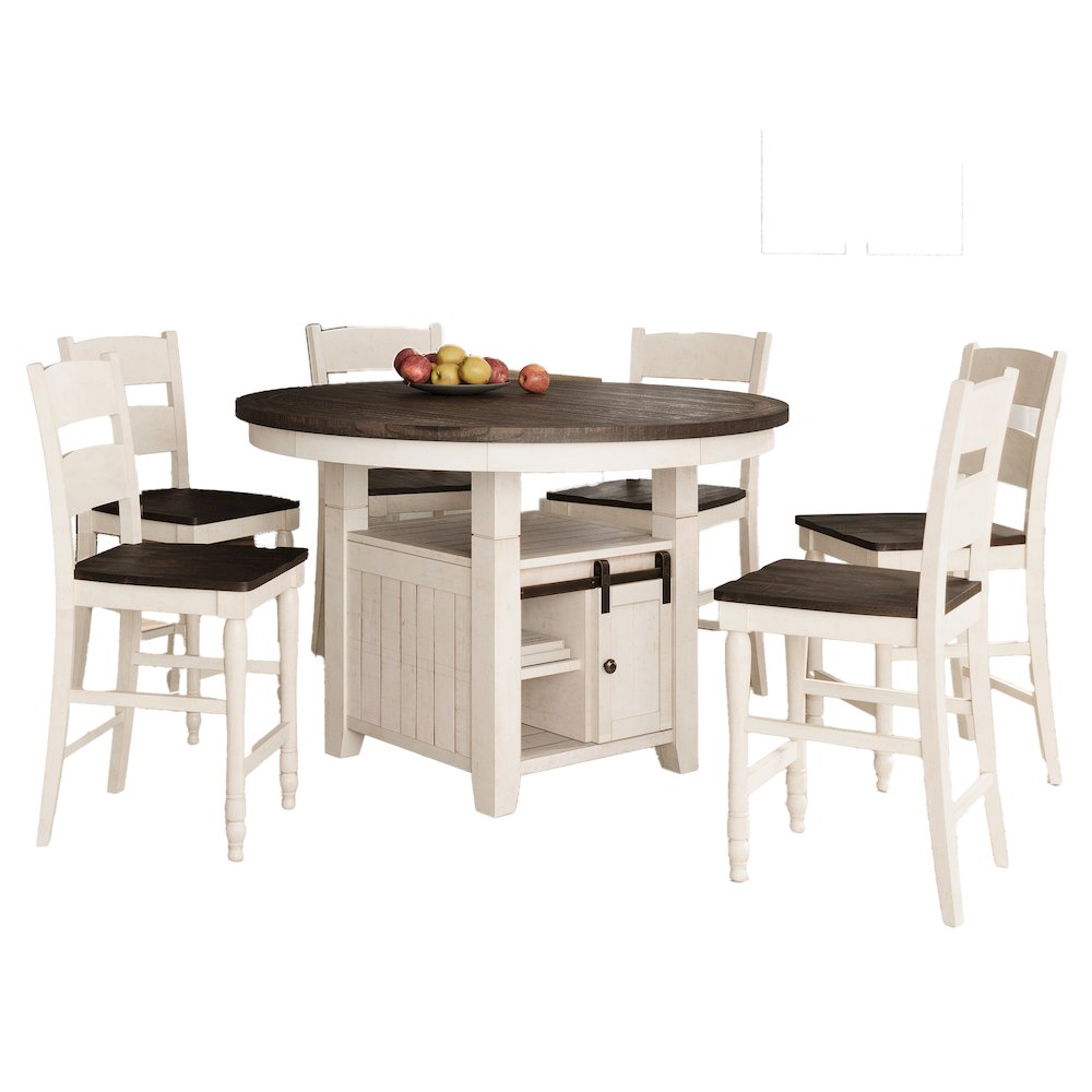 Solid Pine Round Counter Height Dining Table 7 Piece Set, Vintage White