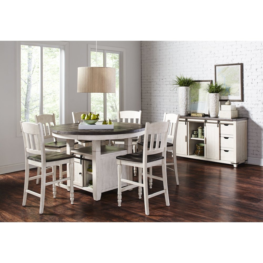 Farmhouse Seven Piece Reclaimed Solid Wood Counter Height Round Dining Set