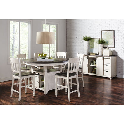 Farmhouse Seven Piece Reclaimed Solid Wood Counter Height Round Dining Set