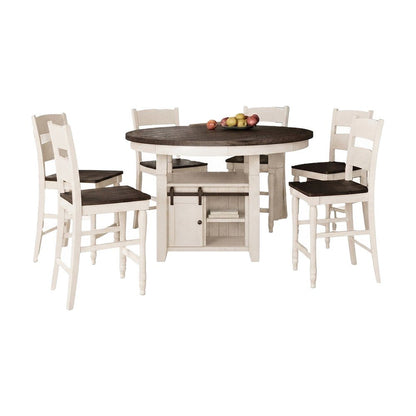 Solid Pine Round Counter Height Dining Table 7 Piece Set, Vintage White