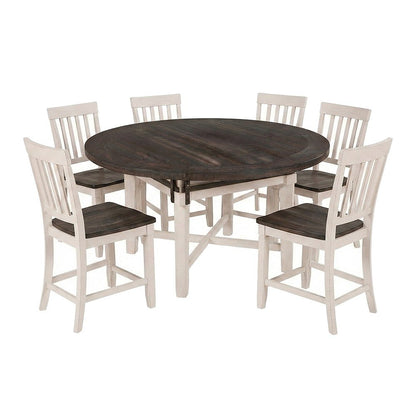 Solid Pine Round Counter Height Dining Table 7 Piece Set, Vintage White