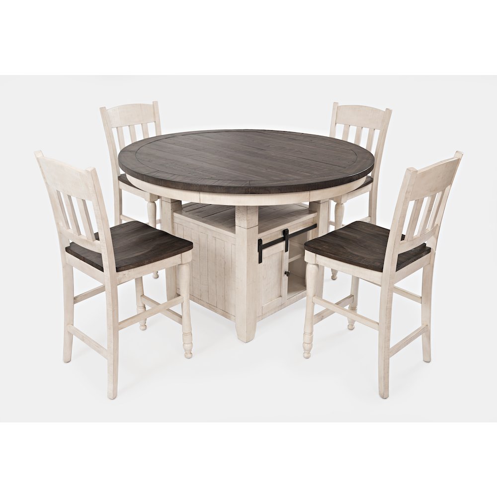 Rustic Farmhouse Five Piece Reclaimed Solid Wood Counter Height Round Dining Set