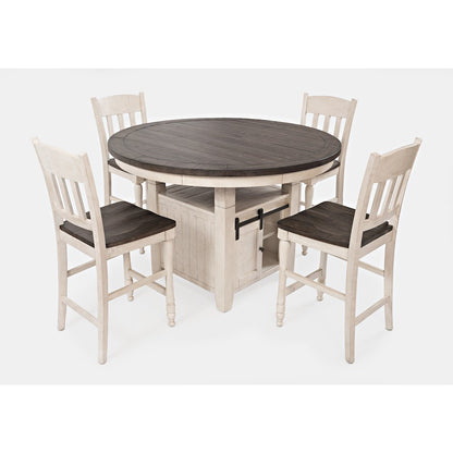 Rustic Farmhouse Five Piece Reclaimed Solid Wood Counter Height Round Dining Set