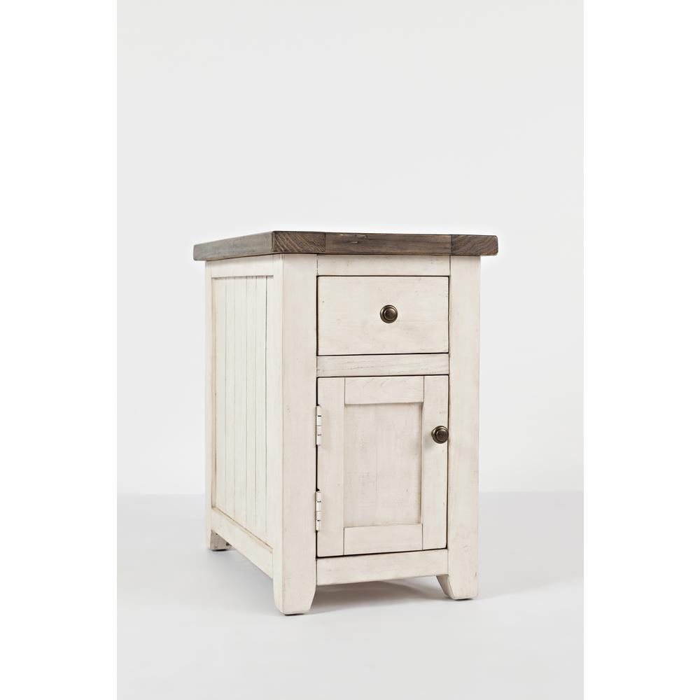 White Rustic Farmhouse Chairside Table with Reclaimed Pine Wood Construction