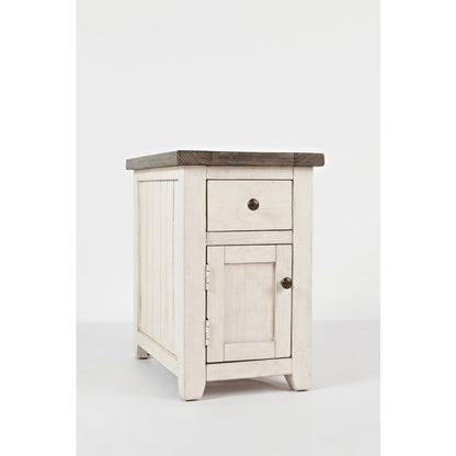 White Rustic Farmhouse Chairside Table with Reclaimed Pine Wood Construction