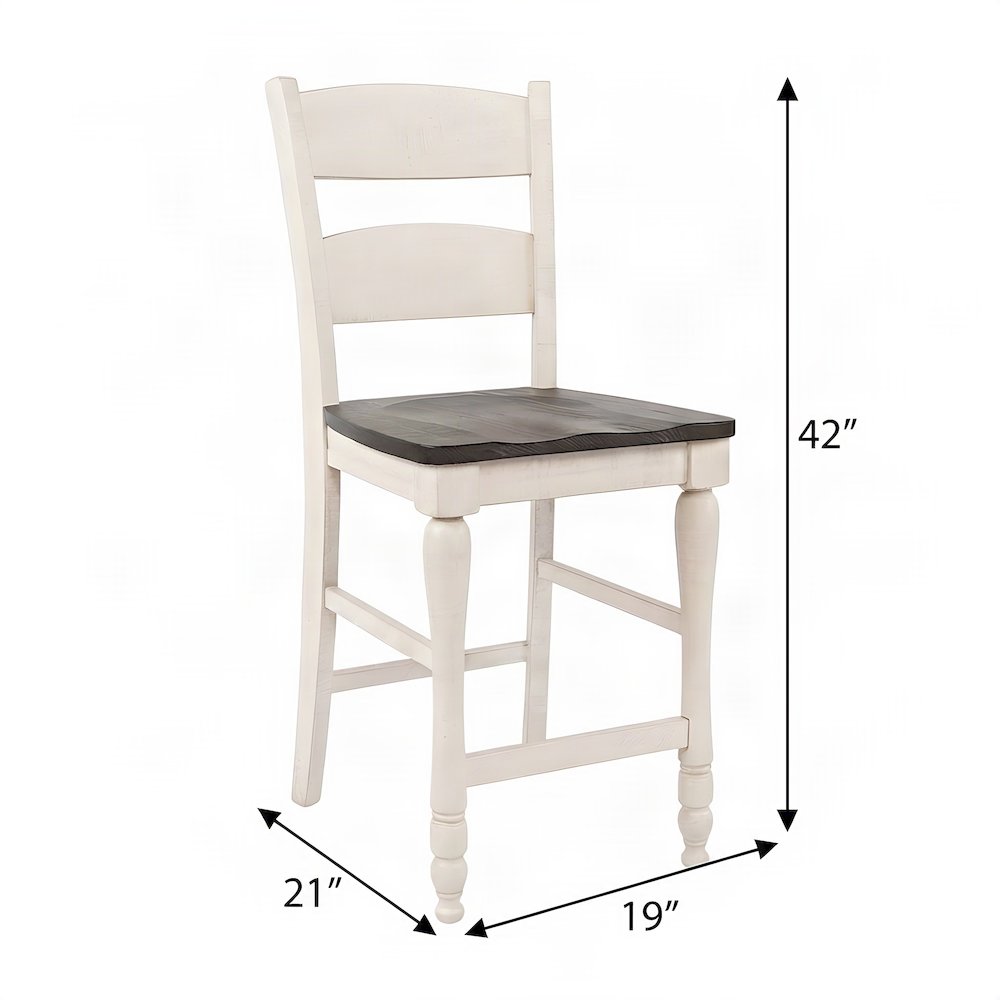 Distressed Pine Farmhouse Ladderback Counter Stools, Set of 2, Vintage White