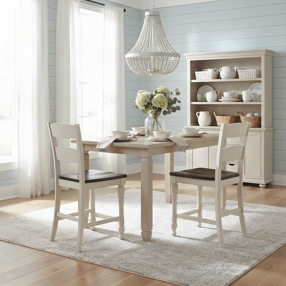 Distressed Pine Farmhouse Ladderback Counter Stools, Set of 2, Vintage White