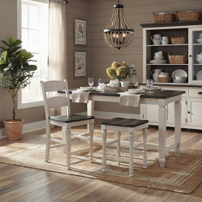 Distressed Pine Farmhouse Ladderback Counter Stools, Set of 2, Vintage White