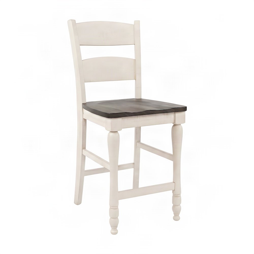 Distressed Pine Farmhouse Ladderback Counter Stools, Set of 2, Vintage White