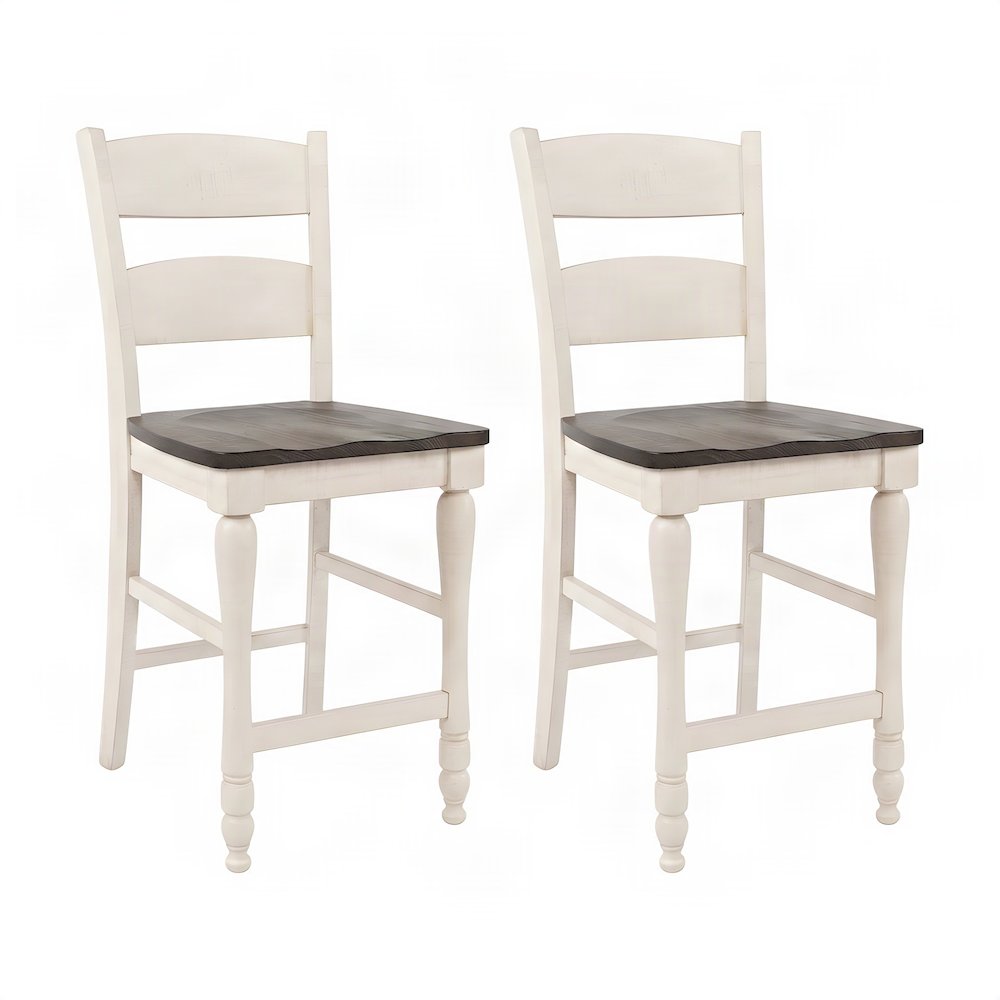 Distressed Pine Farmhouse Ladderback Counter Stools, Set of 2, Vintage White