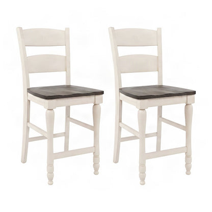 Distressed Pine Farmhouse Ladderback Counter Stools, Set of 2, Vintage White