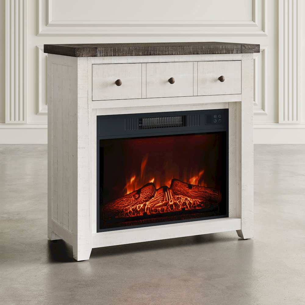 Solid Wood Rustic 32" Farmhouse Electric Fireplace Console TV Stand