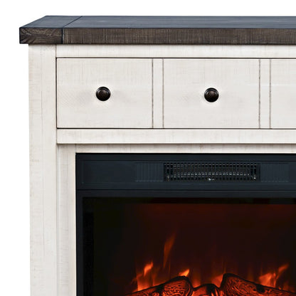 Solid Wood Rustic 32" Farmhouse Electric Fireplace Console TV Stand