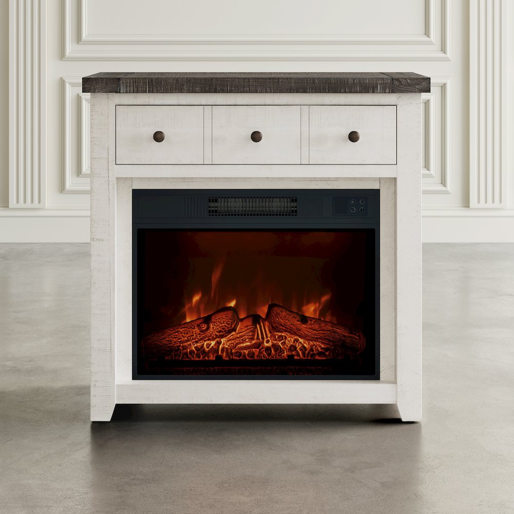 Solid Wood Rustic 32" Farmhouse Electric Fireplace Console TV Stand