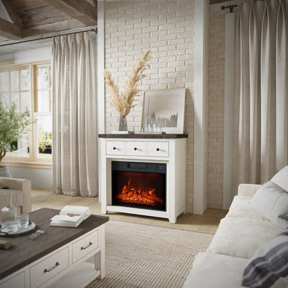 Solid Wood Rustic 32" Farmhouse Electric Fireplace Console TV Stand