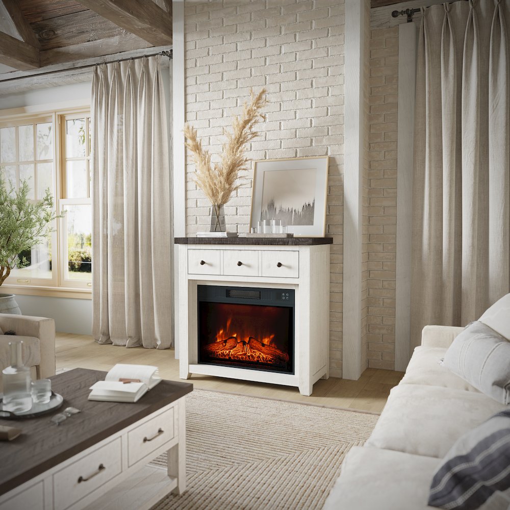 Solid Wood Rustic 32" Farmhouse Electric Fireplace Console TV Stand