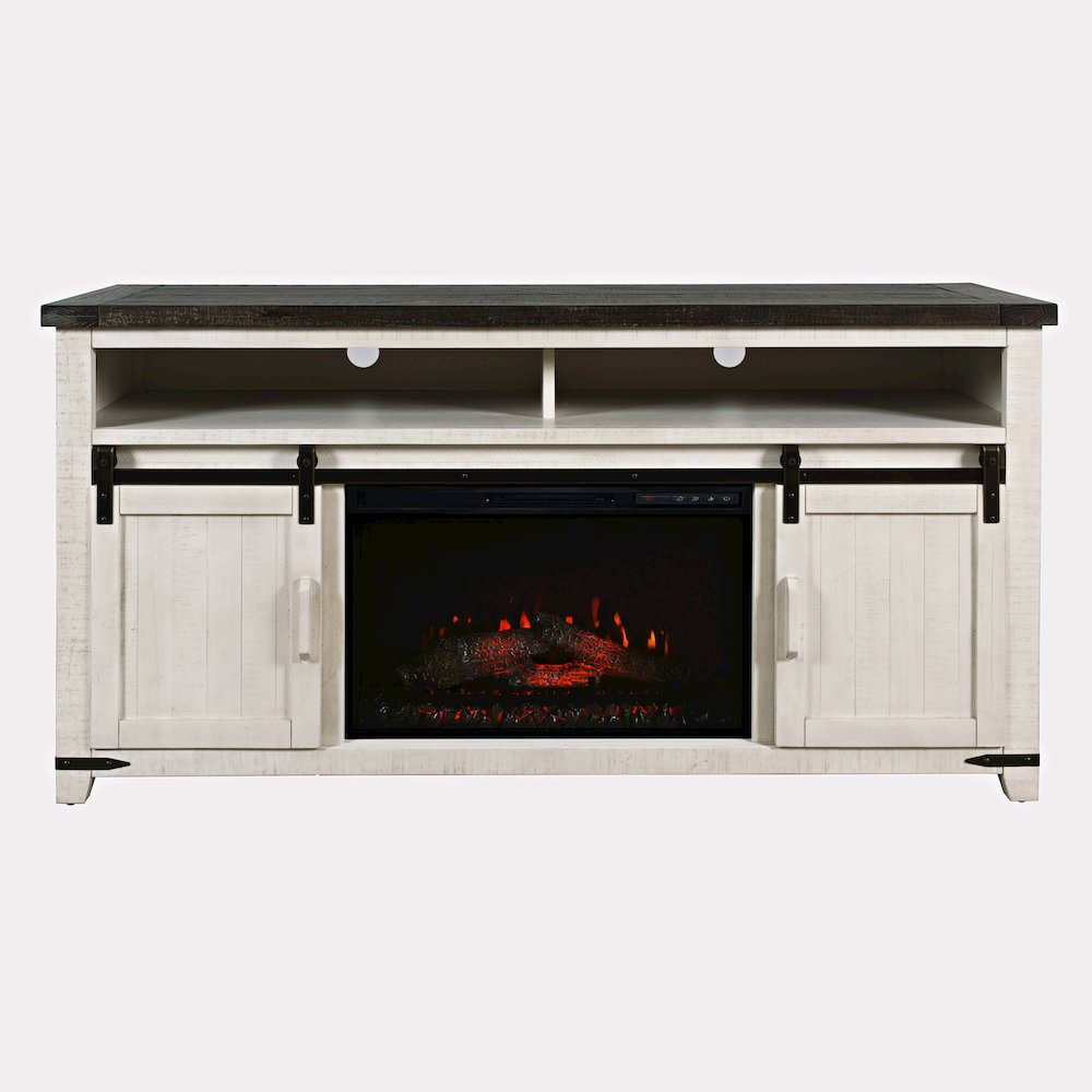 Madison Rustic 64" Barn Door Farmhouse TV Stand Console, Electric Fireplace