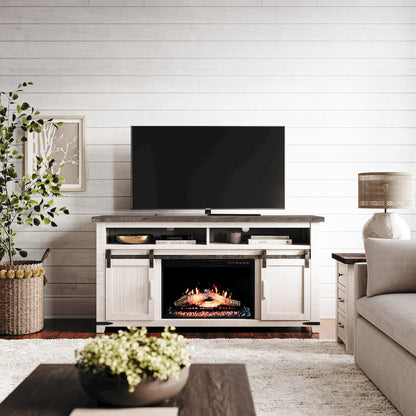 Madison Rustic 64" Barn Door Farmhouse TV Stand Console, Electric Fireplace