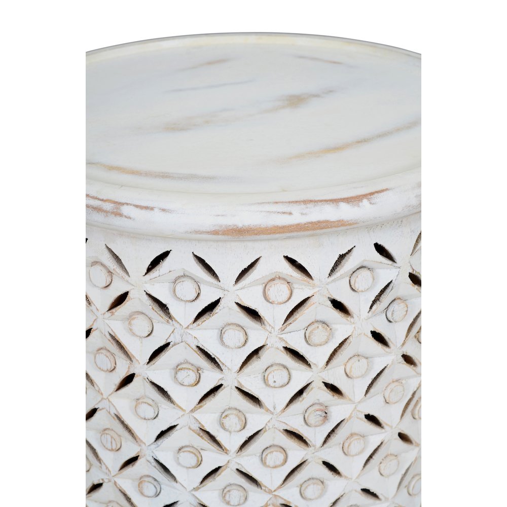 Decker Small Distressed Hardwood Global Drum End Table