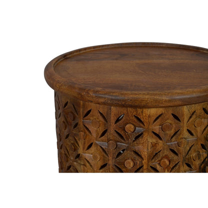Decker Small Distressed Hardwood Global Drum End Table