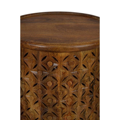 Decker Small Distressed Hardwood Global Drum End Table