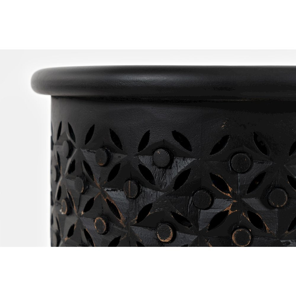 Decker Distressed Hardwood Global Drum End Table