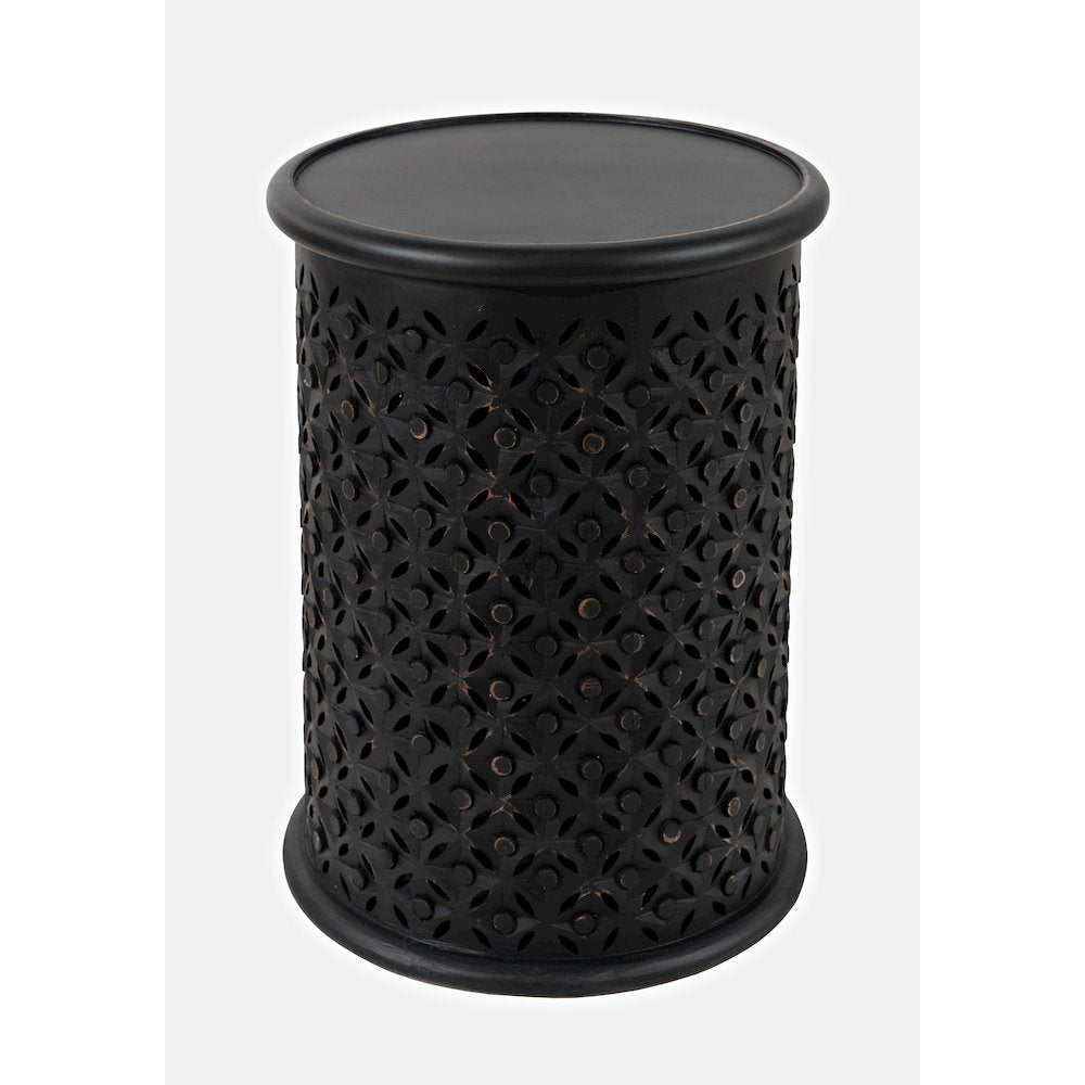 Decker Distressed Hardwood Global Drum End Table