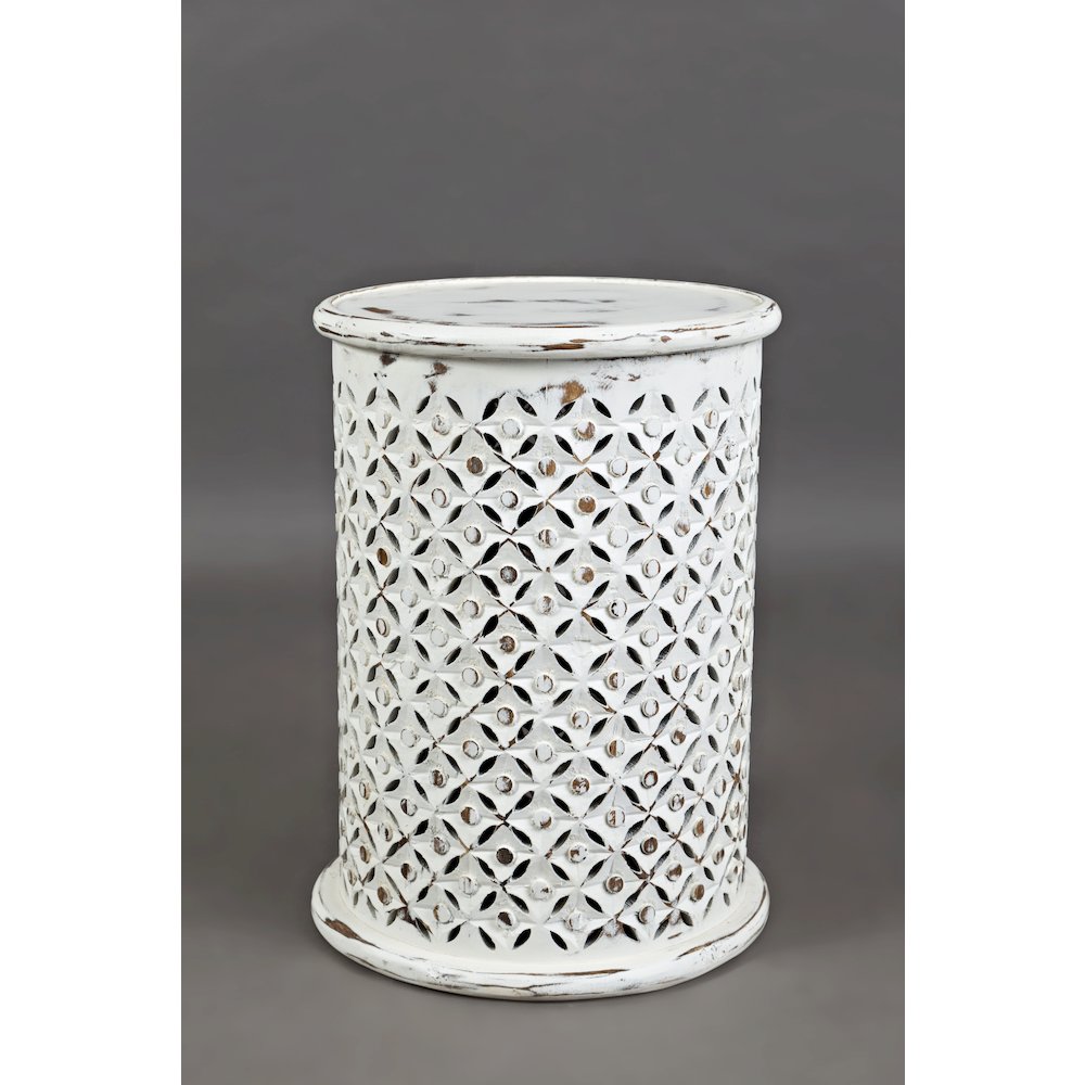Decker Distressed Hardwood Global Drum End Table